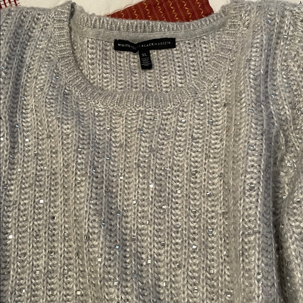 White House Black Market Silver Crewneck Sweater with sparkle detail